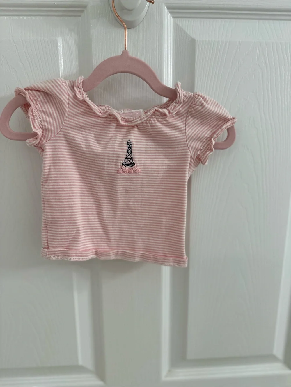 Janie and Jack Pink Striped Ruffle Sleeve Baby Top